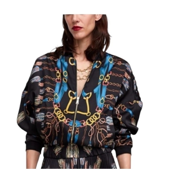 ZARA Chain Print Bomber Jacket L Bloggers' Fave! - Picture 2 of 14